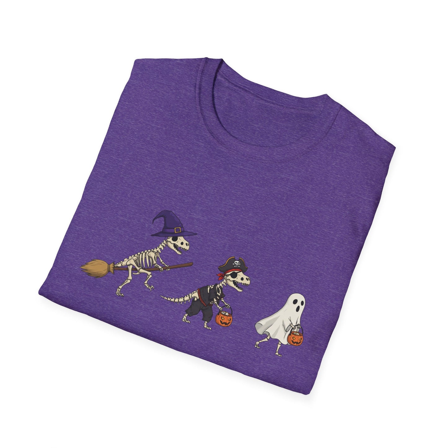 Halloween Dinosaur Skeleton Shirt - Trick-or-Treat Dino Tee, Funny T-Rex Ghost and Witch Costume Shirt, Spooky Cute Skeleton Tee, Unisex