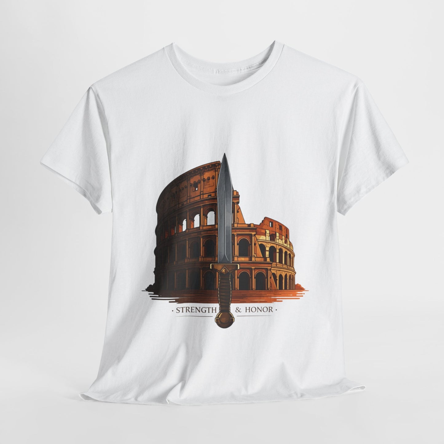 Strength & Honor Gladiator Shirt – Roman Colosseum Sword Graphic Tee – Ancient Rome History T-Shirt for Gladiator & Travel Fans
