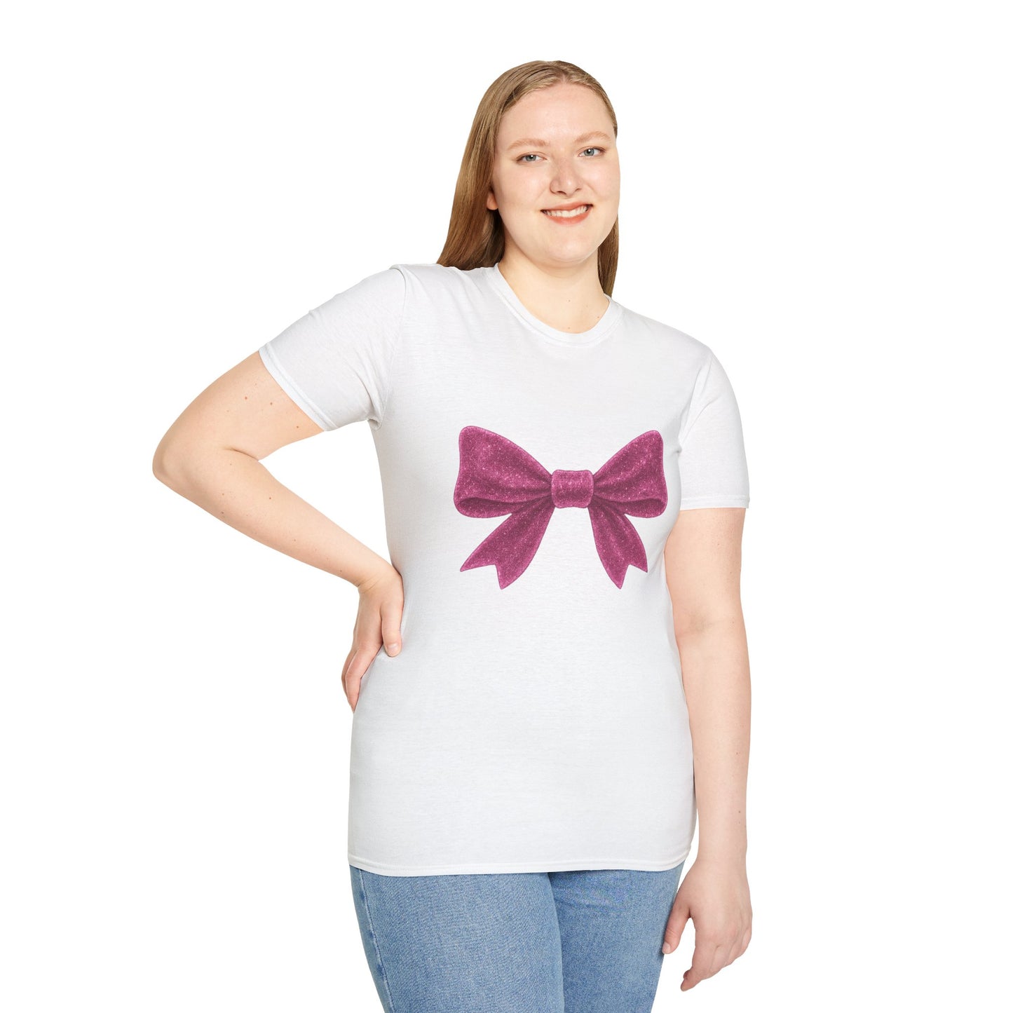 Feminine Pink Bow Graphic Tee | Coquette Bow T-Shirt | Sparkly Ribbon Shirt for Soft Girl Aesthetic | Gift for Her