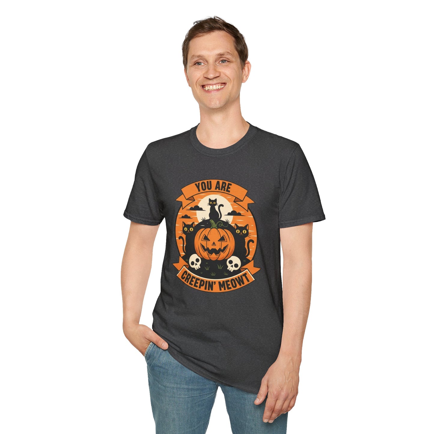 You Are Creepin' Meowt Halloween Cat T-Shirt | Funny Spooky Cat Tee | Black Cat Pumpkin Shirt | Cute Halloween Gift for Cat Lovers