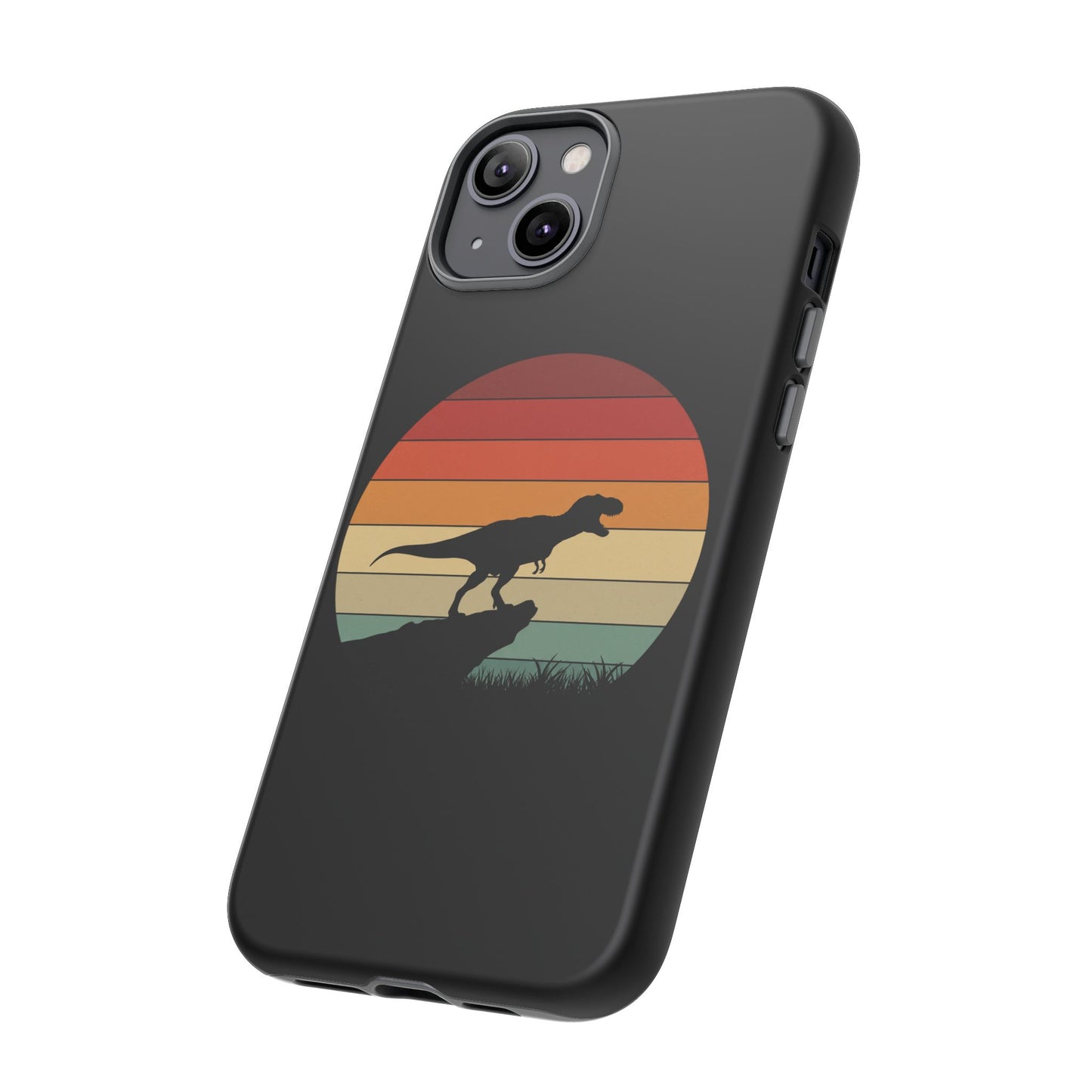 Retro Sunset Dinosaur iPhone Case | T‑Rex Silhouette Vintage Phone Cover for iPhone 14/15/16 Pro | Aesthetic Dinosaur Gift