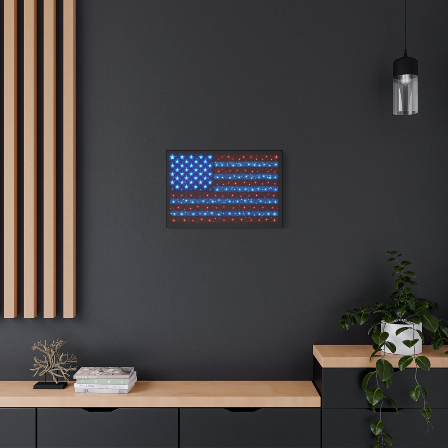 Bioluminescent-Style Starry American Flag Canvas - Patriotic Wall Art - Modern 4th of July Decor - Starry Particles USA Home Decor