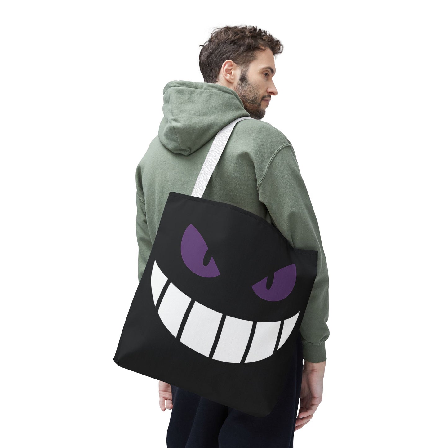 Evil Grin Tote Bag, Spooky Purple Eyes Reusable Shopping Bag, Creepy Cute Halloween Tote, Gothic Horror Canvas Bag, Gamer Room Accessory