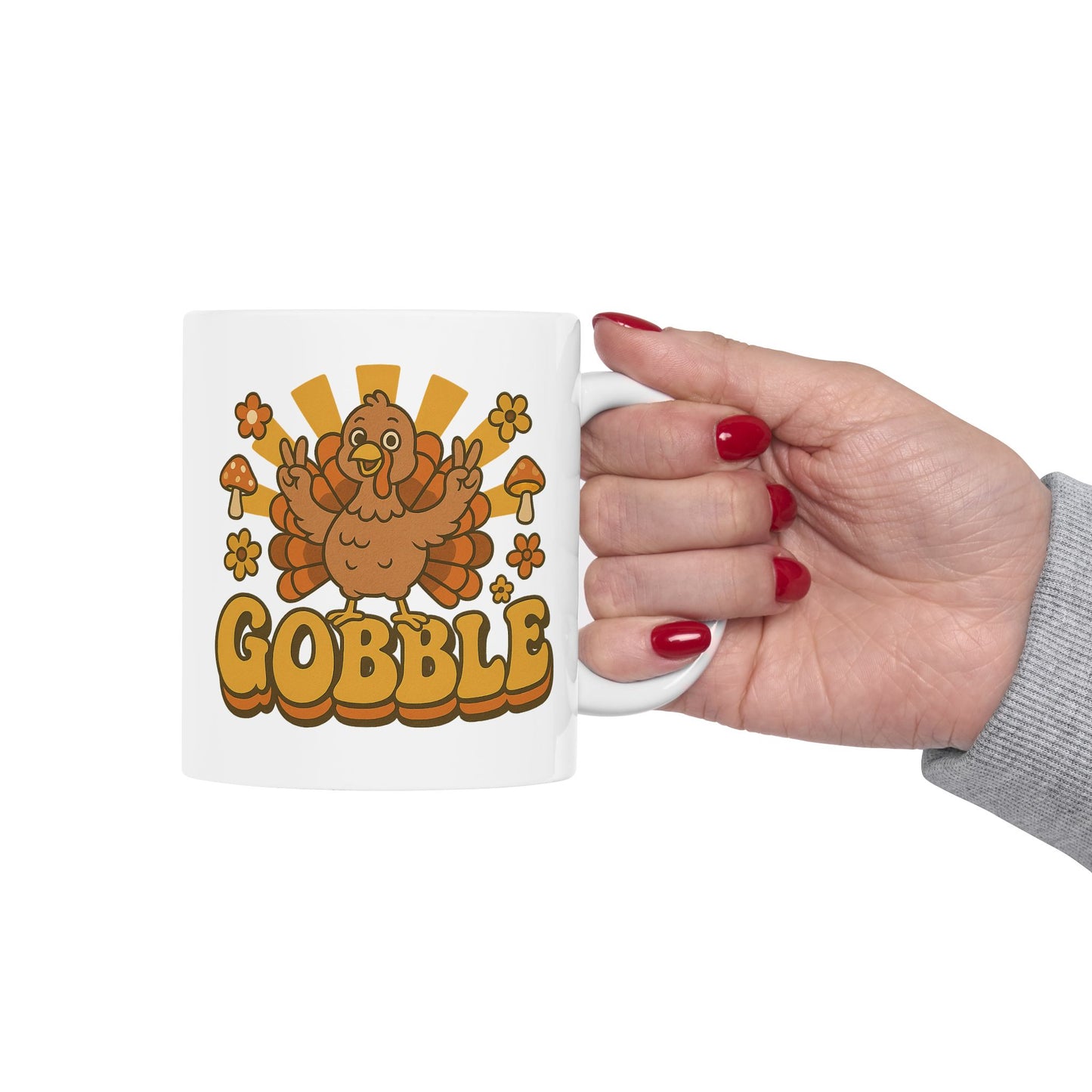 Retro Gobble Thanksgiving Mug, Cute Turkey Coffee Cup With 70s Fall Design, Funny Autumn Ceramic Mug For Holiday Decor And Festive Gifts