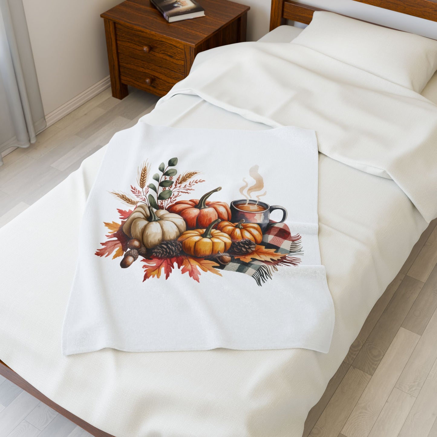 Pumpkin Plaid Fall Blanket, Cozy Autumn Throw Blanket With Pumpkins And Coffee Mug, Thanksgiving Decor, Soft Fleece Blanket Gift For Home