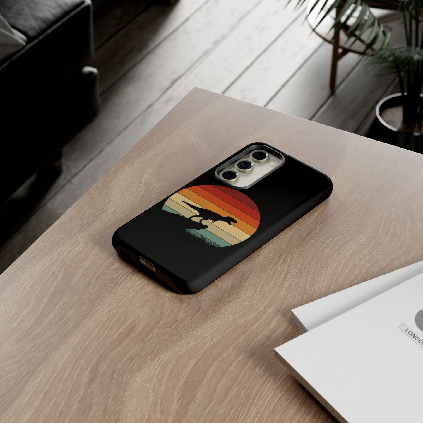 Retro Sunset Dinosaur Samsung Case | T-Rex Silhouette Vintage Gradient Cover for Galaxy S25/S24/S23 Series Dinosaur Phone Case