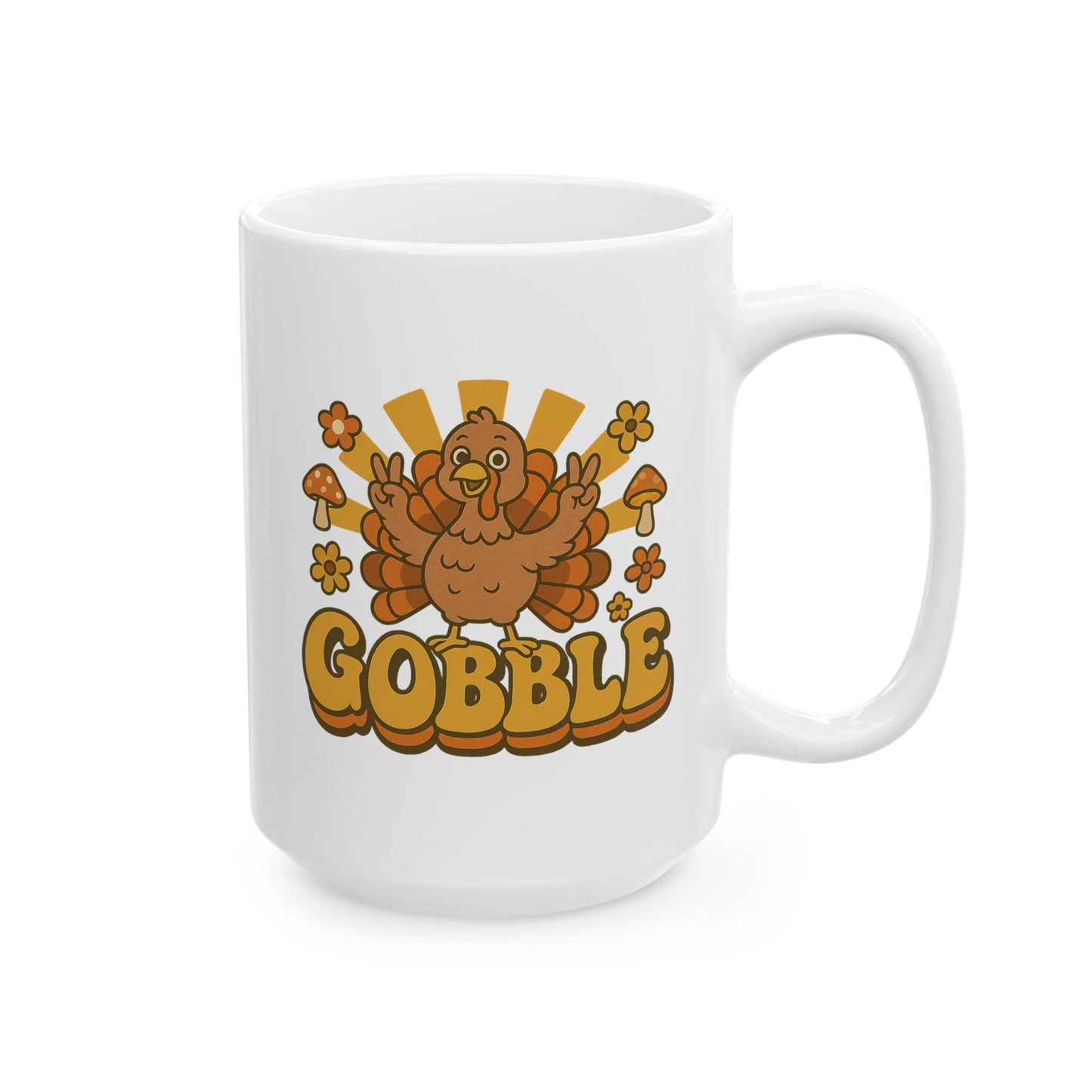 Retro Gobble Thanksgiving Mug, Cute Turkey Coffee Cup With 70s Fall Design, Funny Autumn Ceramic Mug For Holiday Decor And Festive Gifts