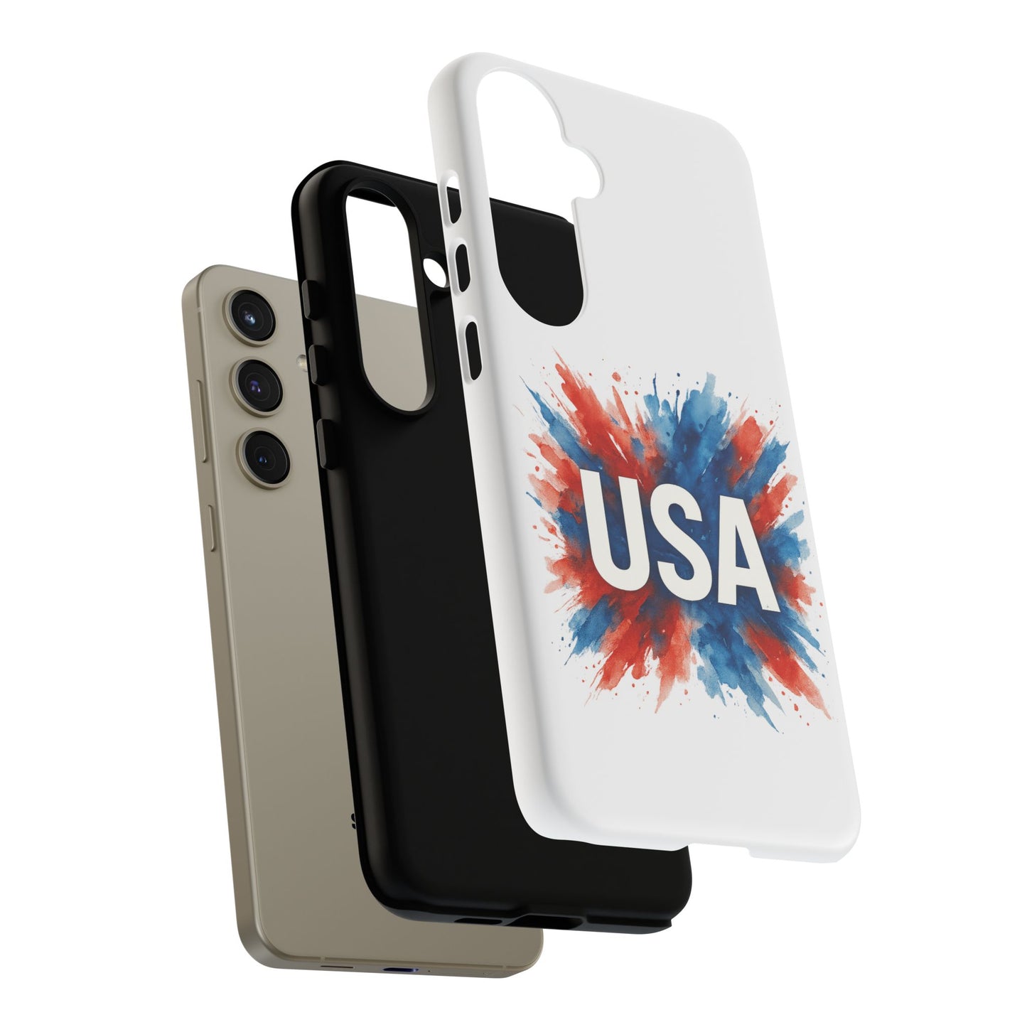 USA Splash Samsung Case - Patriotic Red White Blue Tough Cover, Dual-Layer Protection, 4th of July amd Veteran Gift for Galaxy