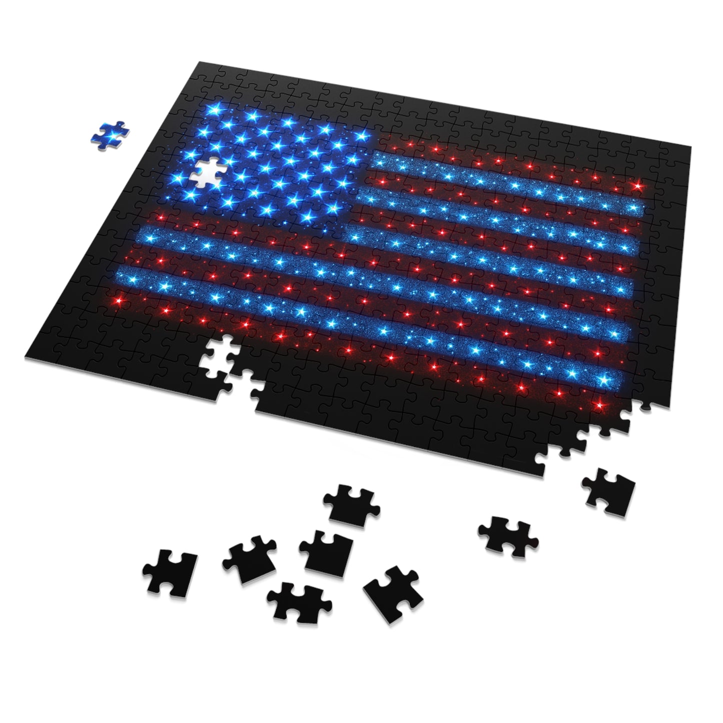 Bioluminescent USA Flag Jigsaw Puzzle - Patriotic Cosmic Puzzle 252-2000PC - Starry Red White Blue Home Decor Family Game Night Gift