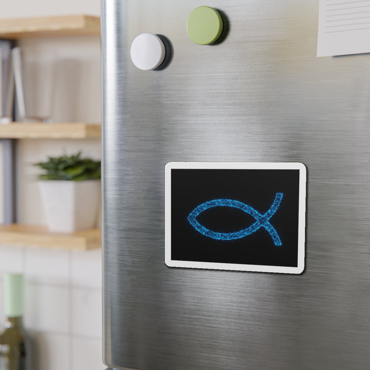 Fish Symbol Die-Cut Magnet Blue Bioluminescent Design Christian Magnet Spiritual Decor Kitchen Decoration Faith Magnet