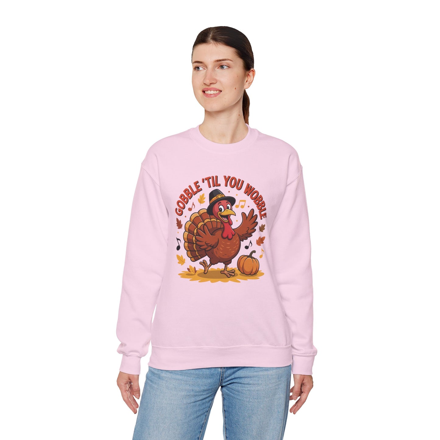Gobble Til You Wobble Sweatshirt, Funny Cartoon Turkey Thanksgiving Crewneck, Dancing Turkey Fall Pullover, Cozy Friendsgiving Holiday Top