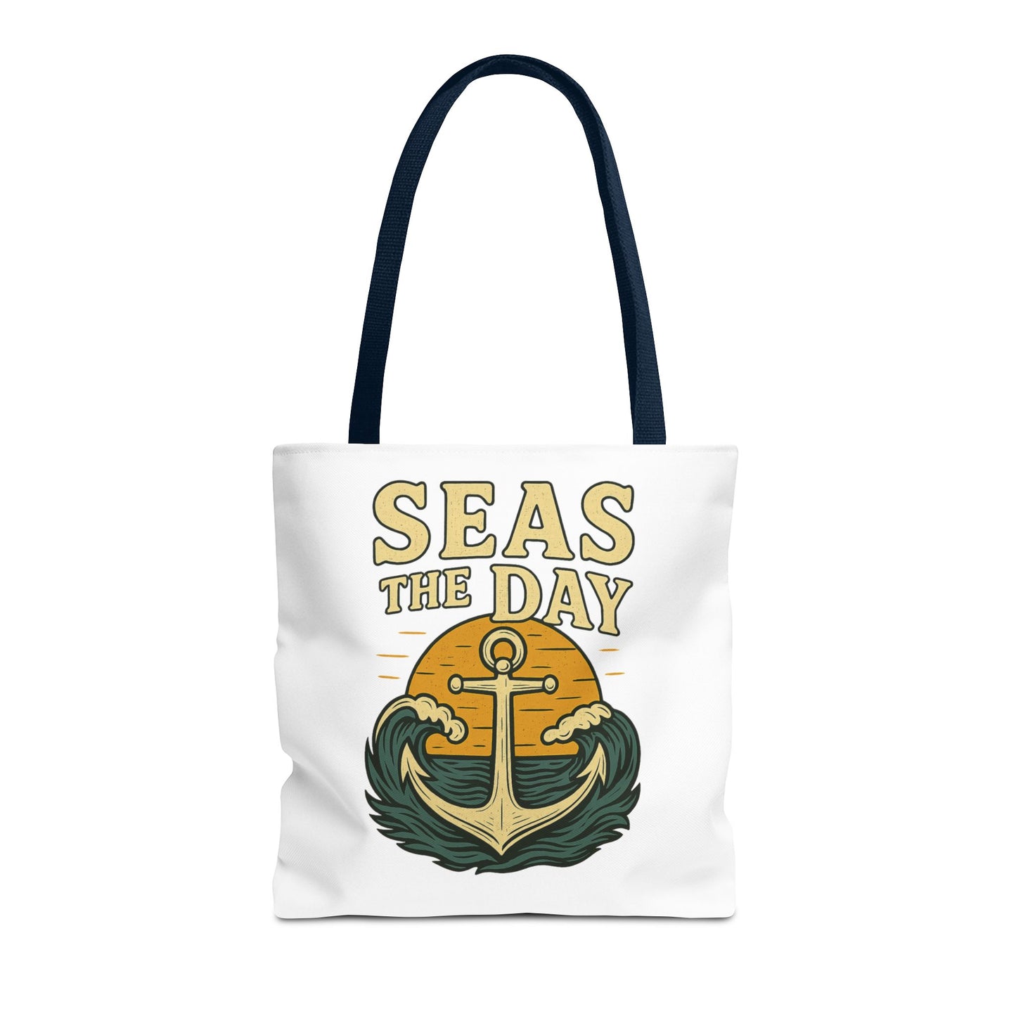 "Seas the Day" Nautical Tote Bag – Funny Beach Quote Canvas Bag with Anchor | Coastal Gift Idea for Summer, Travel, or Daily Use