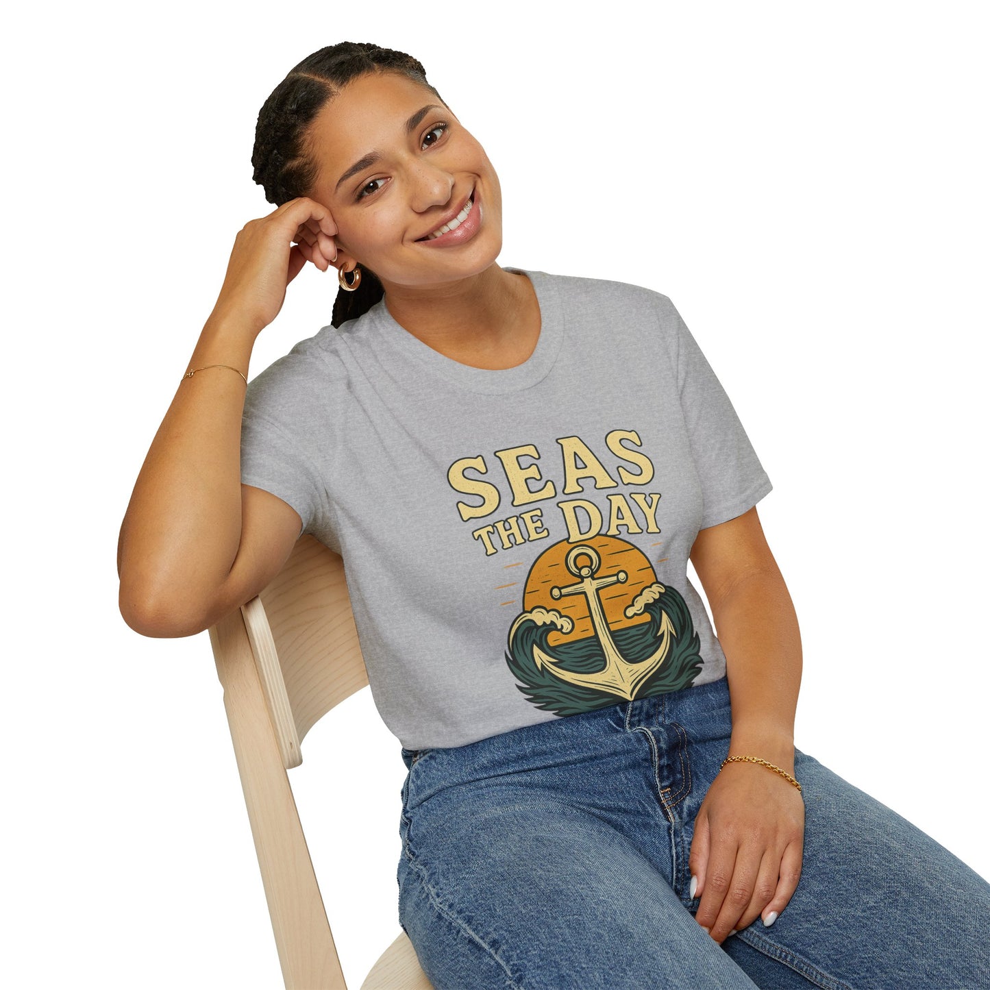 Seas the Day Shirt – Nautical Anchor Ocean Tee | Coastal Beach Graphic T-Shirt | Funny Seaside Pun Gift | Unisex Summer Travel Top