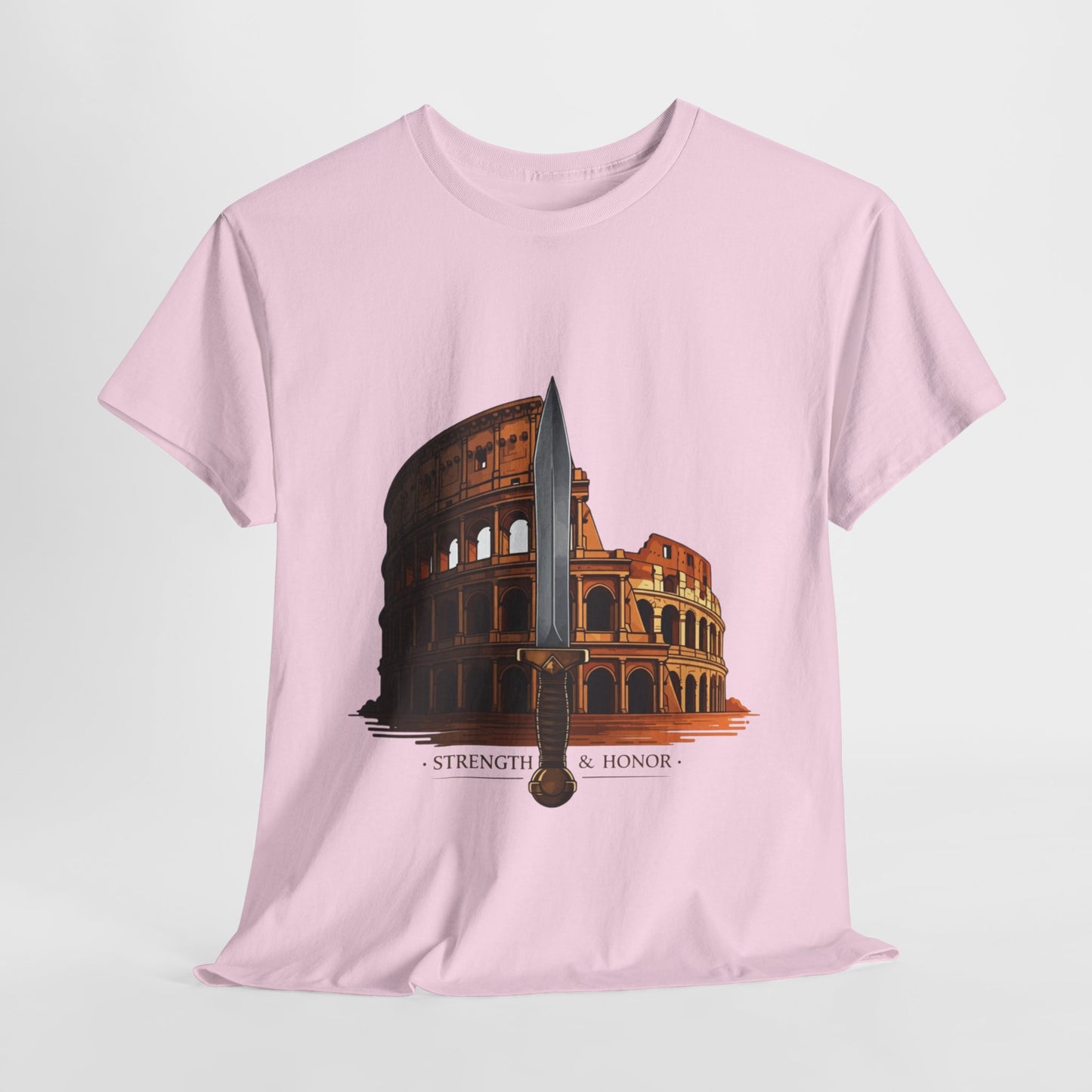 Strength & Honor Gladiator Shirt – Roman Colosseum Sword Graphic Tee – Ancient Rome History T-Shirt for Gladiator & Travel Fans