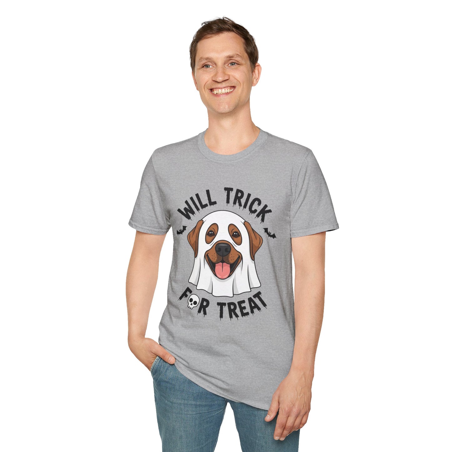 Will Trick for Treat Ghost Dog Halloween T-Shirt | Funny Spooky Dog Tee | Trick or Treat Pup Graphic Tee | Cute Fall Gift for Dog Lovers