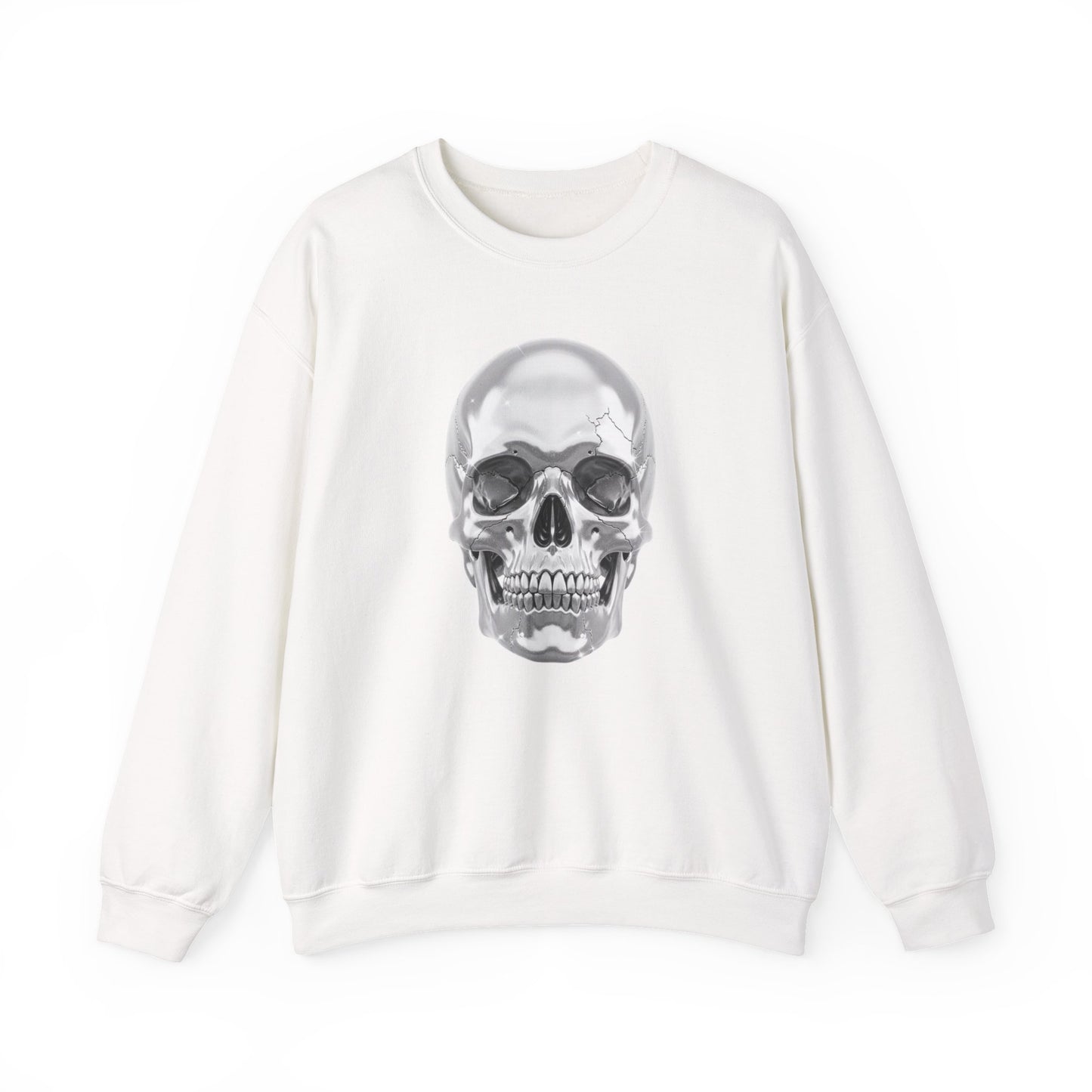 Silver Skull Sweatshirt, Gothic Skull Crewneck, Retro Skull Sweatshirt, Vintage Skull Graphic, Halloween Rock Pullover