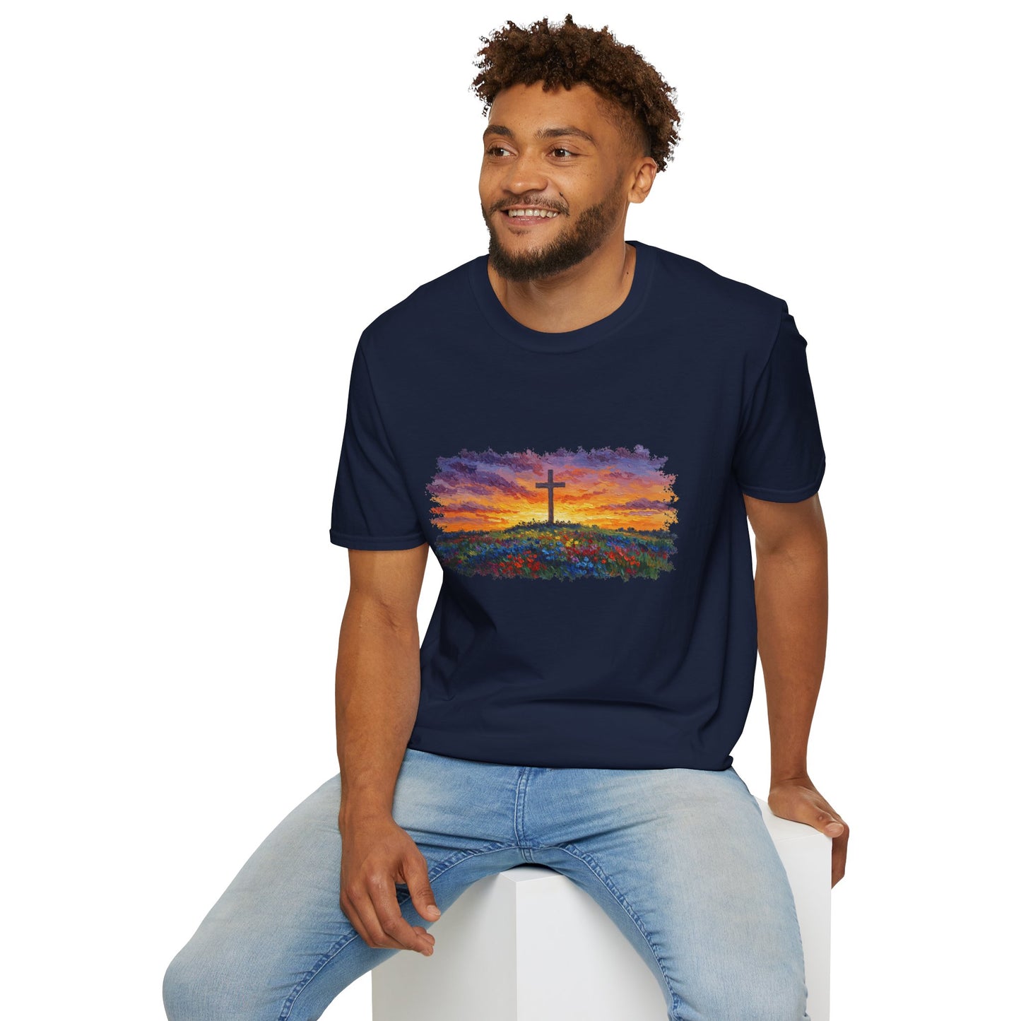 Van Gogh-Style Cross Sunset T-Shirt | Christian Faith Tee, Impressionist Nature Cross Shirt, Sunset Religious Art, Faith & Landscape Gift