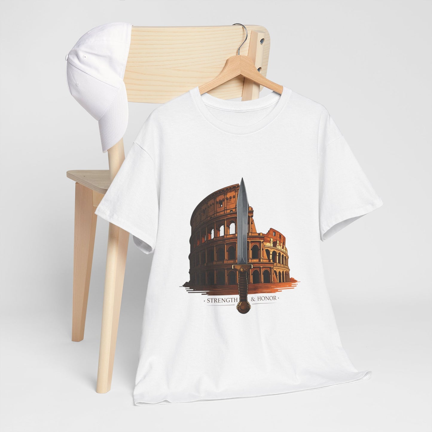 Strength & Honor Gladiator Shirt – Roman Colosseum Sword Graphic Tee – Ancient Rome History T-Shirt for Gladiator & Travel Fans