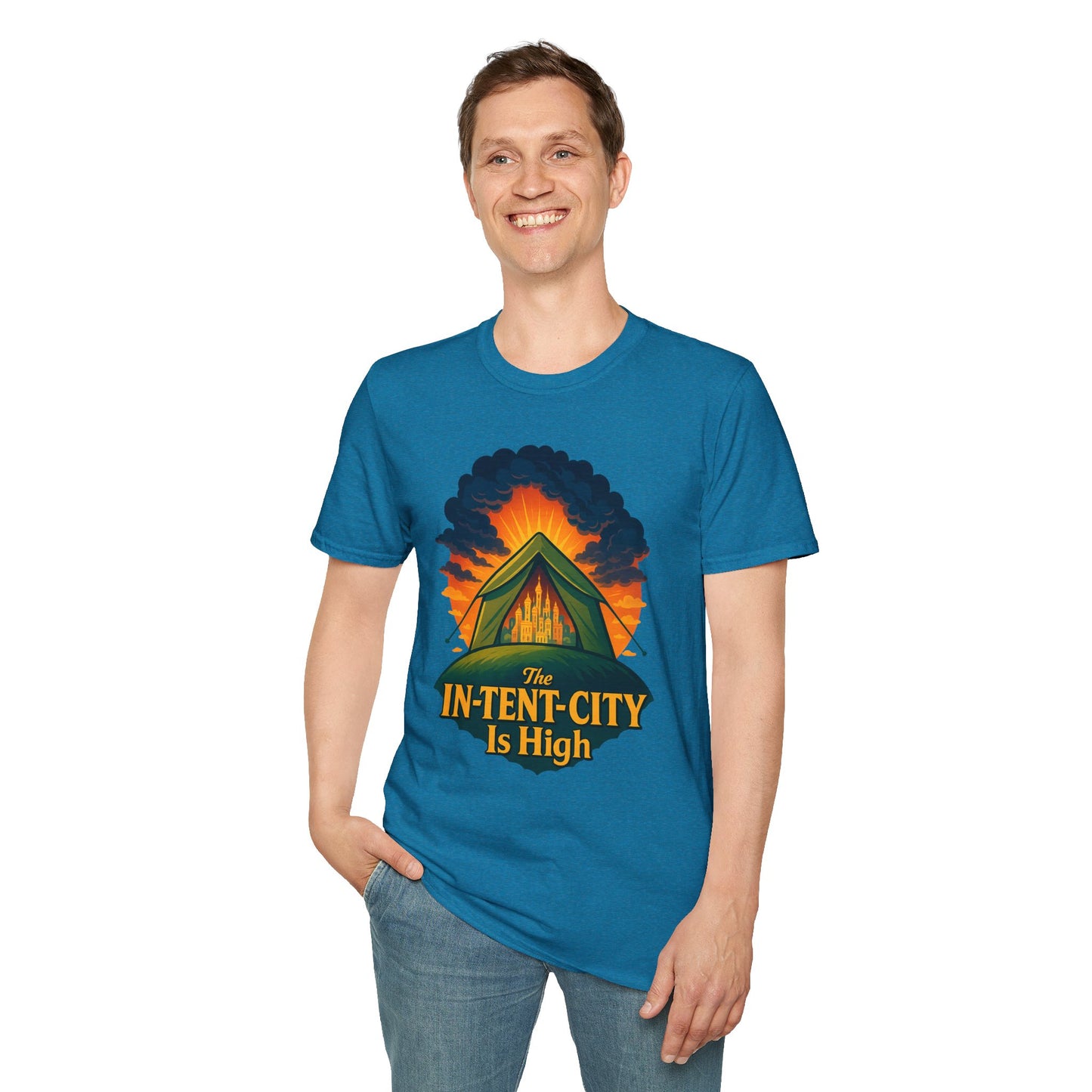 In-Tent-City Is High Camping Tee | Retro Tent Graphic T-Shirt for Hikers & Campers | Funny Outdoorsy Gift | Vintage Style Unisex Tee