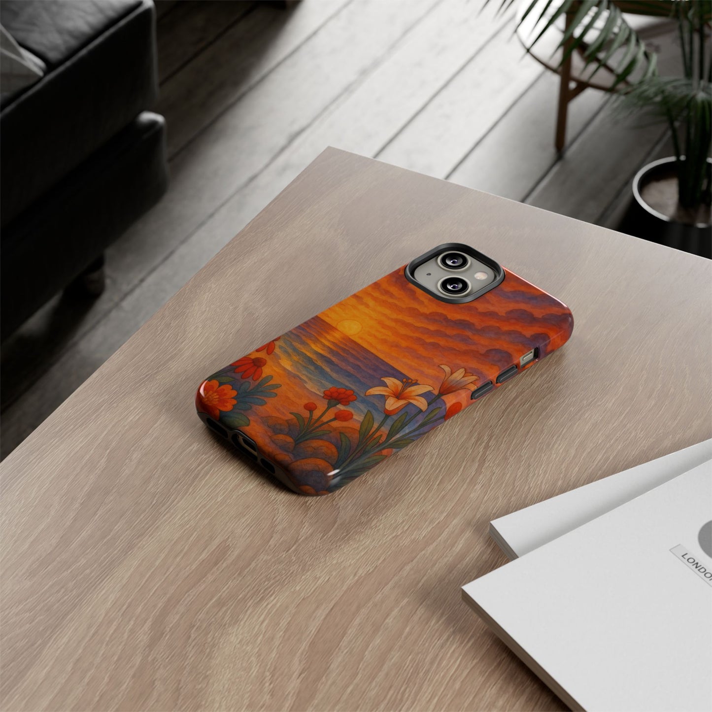 iPhone Case - Floral Ocean Sunset Watercolor Tough Case Nautical Phone Case Beach iPhone Case Ocean Sunset Theme
