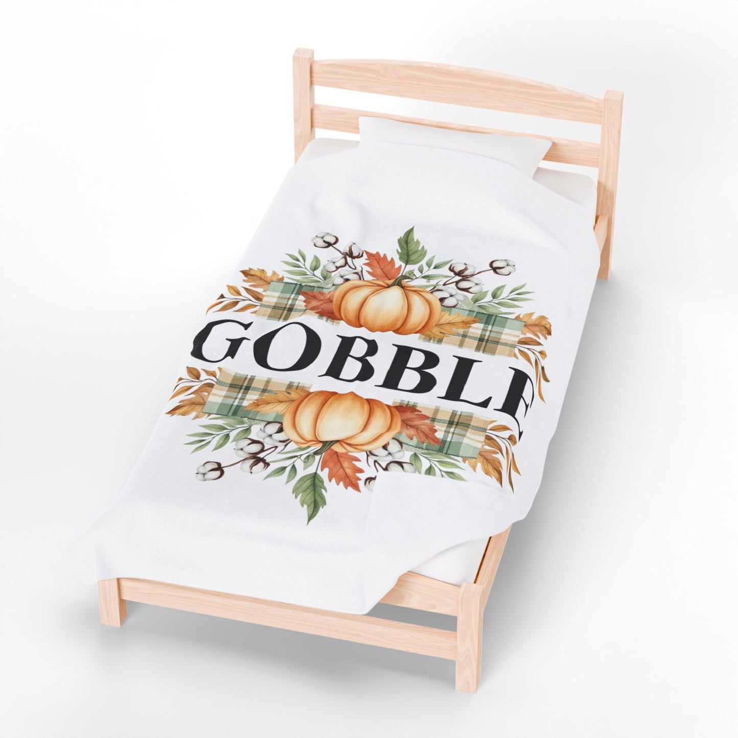 Gobble Fall Blanket, Thanksgiving Throw Blanket With Pumpkins And Leaves, Cozy Autumn Decor, Soft Fleece Blanket Gift For Family Gatherings