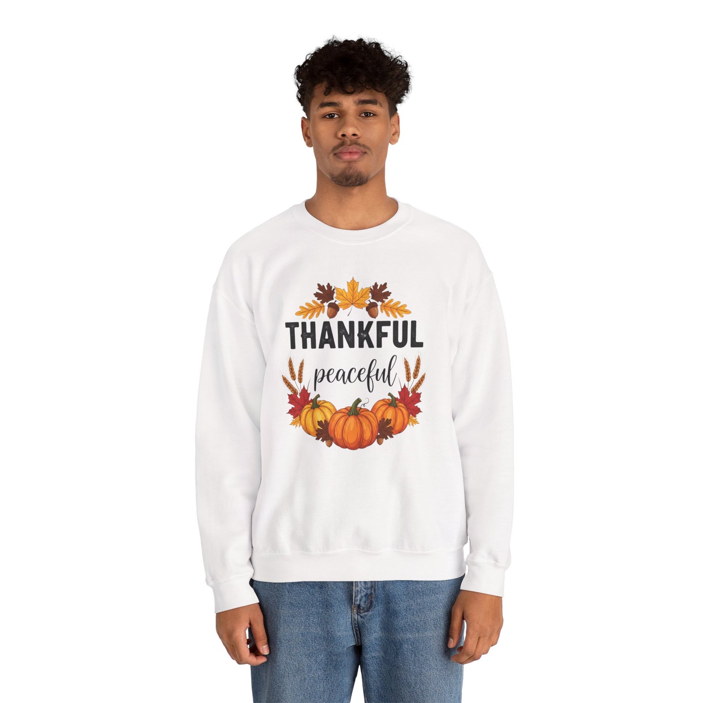 Thankful Peaceful Fall Sweatshirt, Autumn Pumpkin Crewneck, Thanksgiving Sweater, Cozy Seasonal Pullover, Gratitude Gift For Women Men