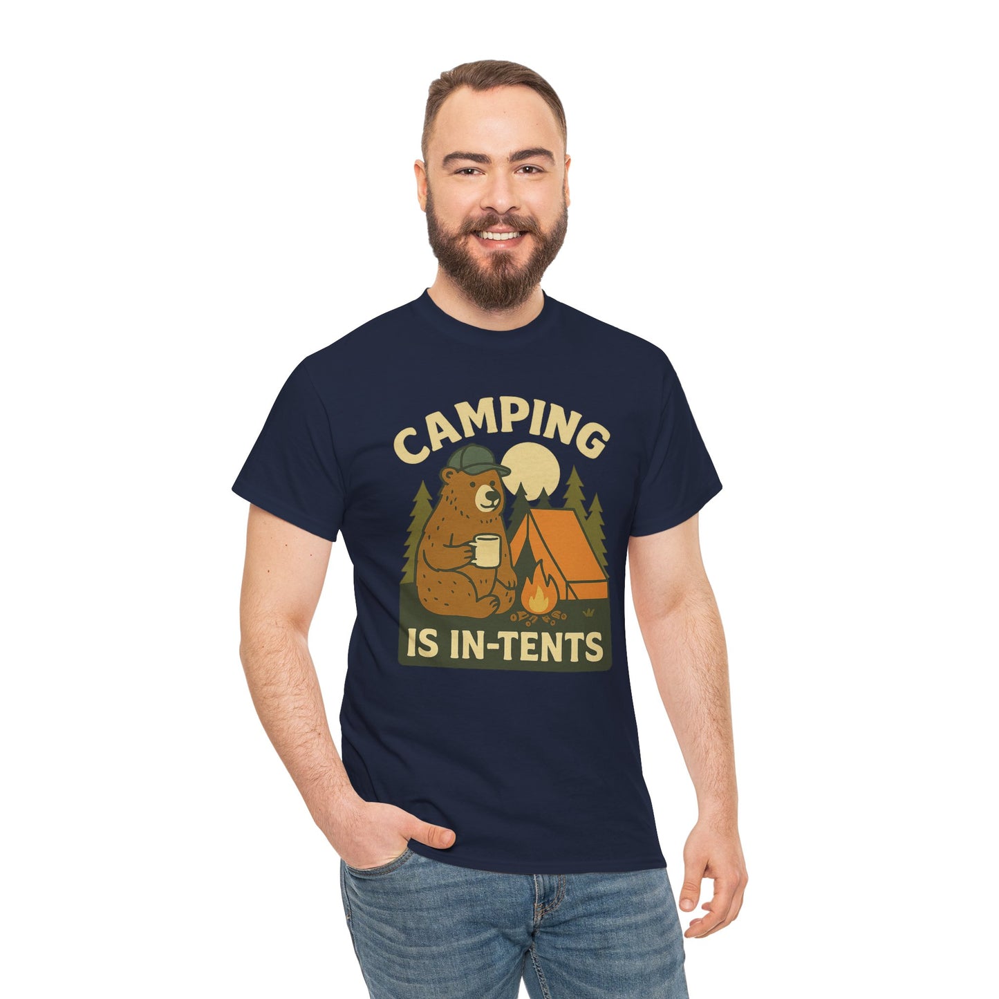 Camping Is In-Tents Funny Bear Camping Tee - Cute Outdoorsy Pun Shirt - Retro Campfire Graphic, Nature Lover Gift, Unisex Adventure Apparel