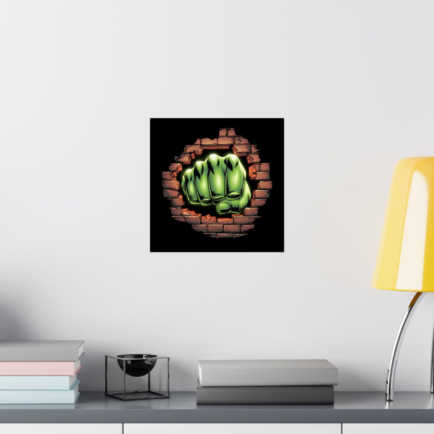 Vertical Poster, Green Fist Smashing Through Wall Design, Comic Book Poster, Geeky Decor, Geeky Gift