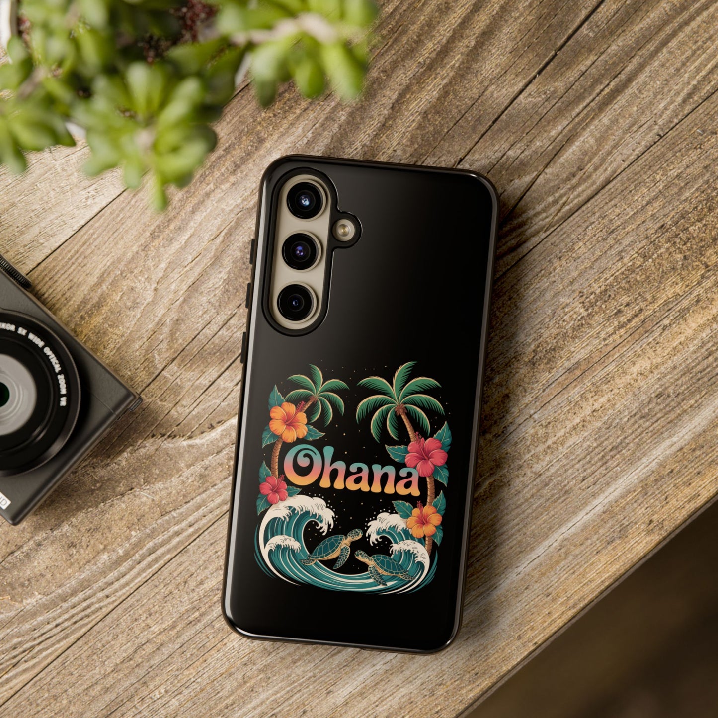 Tropical Ohana Samsung Case - Summer Beach Phone Cover - Hawaiian Palm & Hibiscus Design - Rugged & Glossy Protector for Galaxy