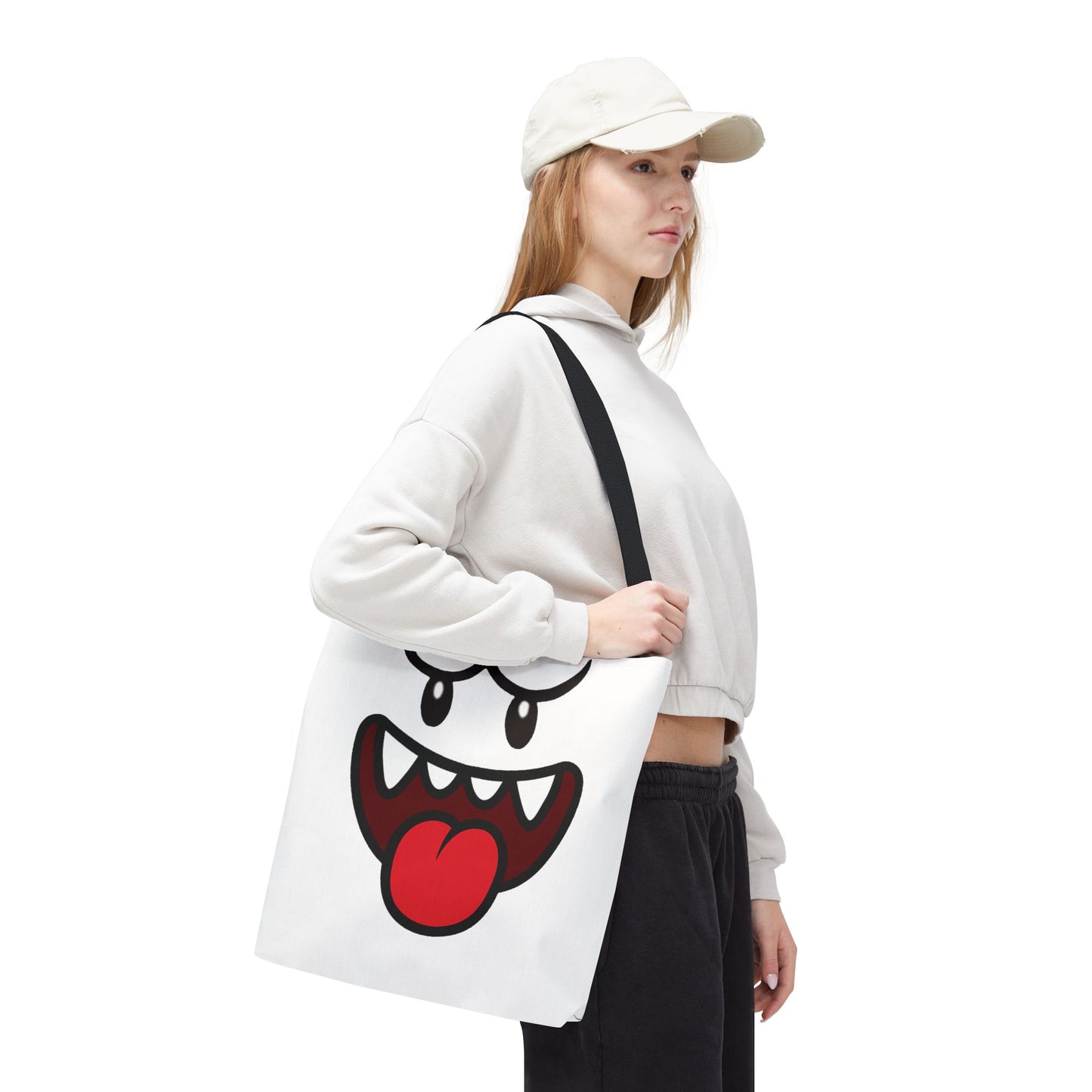 Funny Ghost Face Tote Bag, Spooky Halloween Shopping Bag, Creepy Cute Gamer Tote, Novelty Reusable Canvas Bag, Horror Themed Trick or Treat Bag
