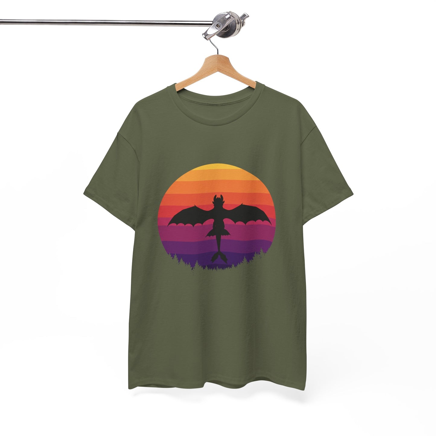 Night Dragon Sunset T-Shirt | Retro Dragon Silhouette Tee | Fantasy Dragon Shirt | Unisex Graphic Tee | Gift for Dragon Lovers