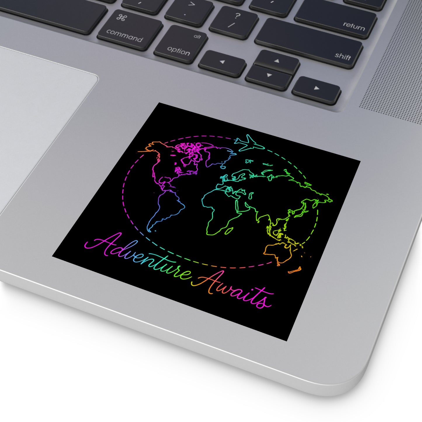 Adventure Awaits Neon Travel Sticker - Y2K Rainbow World Map Vinyl Decal for Luggage, Laptop and Water Bottle - Wanderlust Aesthetic