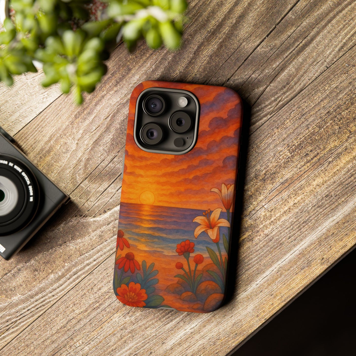 iPhone Case - Floral Ocean Sunset Watercolor Tough Case Nautical Phone Case Beach iPhone Case Ocean Sunset Theme