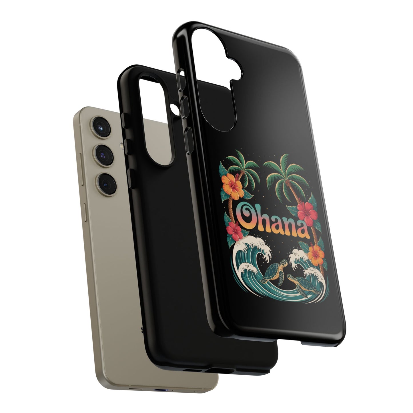 Tropical Ohana Samsung Case - Summer Beach Phone Cover - Hawaiian Palm & Hibiscus Design - Rugged & Glossy Protector for Galaxy