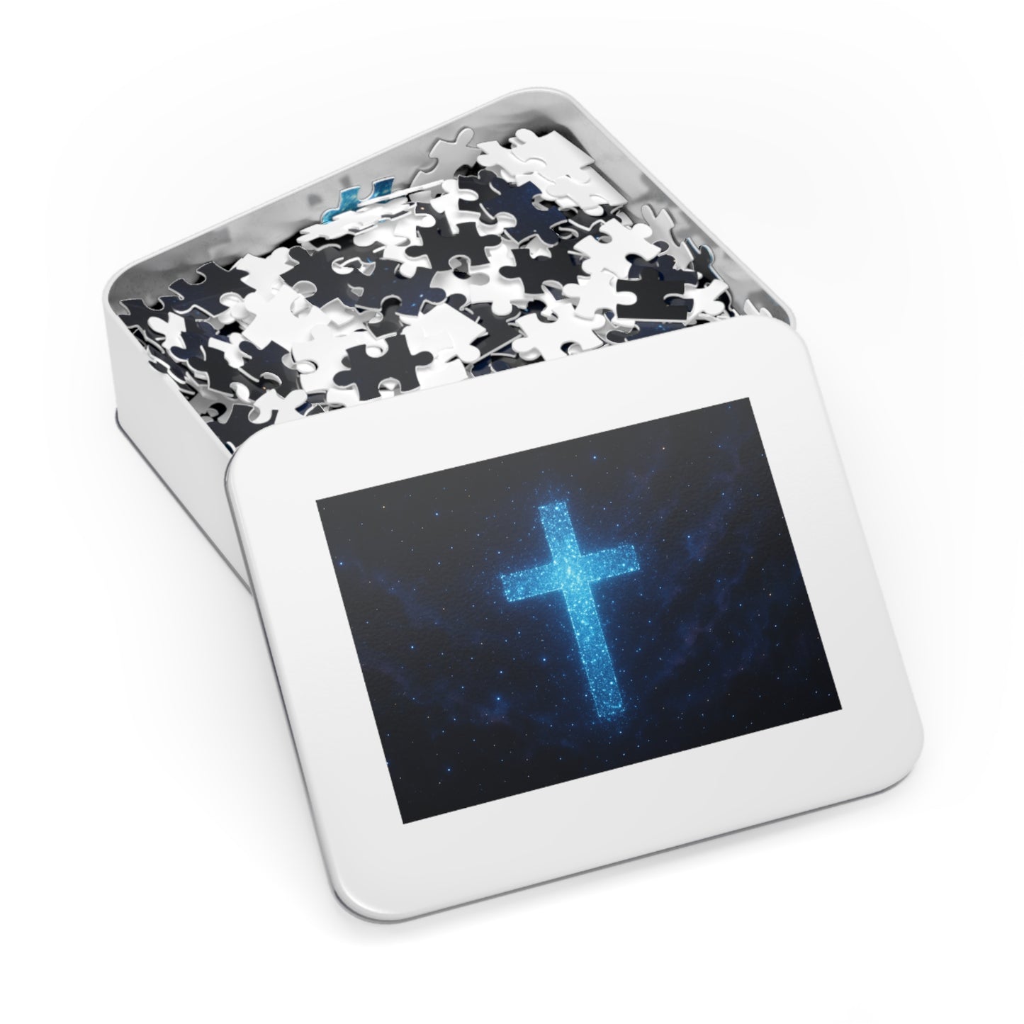 Jigsaw Puzzle: Bioluminescent Cross Design Christian Game Inspirational Puzzle Spiritual Jigsaw Gift for Believers