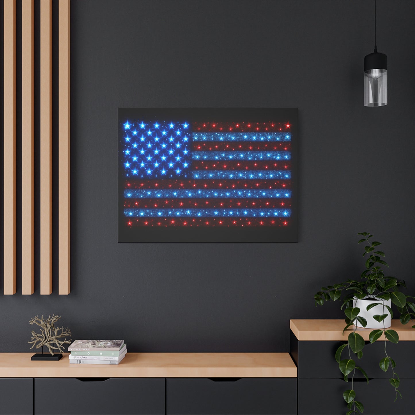 Bioluminescent-Style Starry American Flag Canvas - Patriotic Wall Art - Modern 4th of July Decor - Starry Particles USA Home Decor