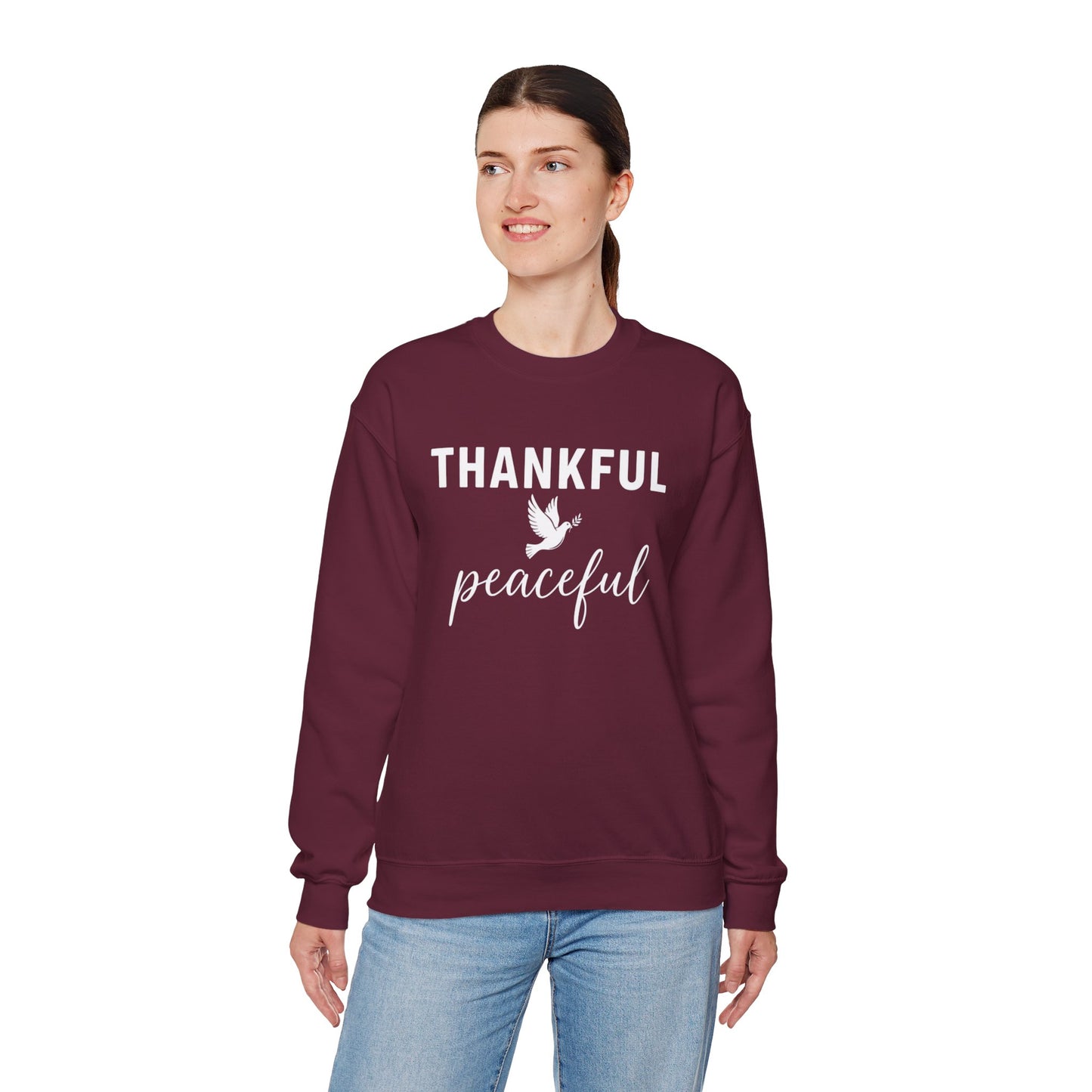 Thankful Peaceful Sweatshirt, Inspirational Quote Crewneck, Positive Message Sweater, Gratitude Gift, Cozy Faith Based Pullover