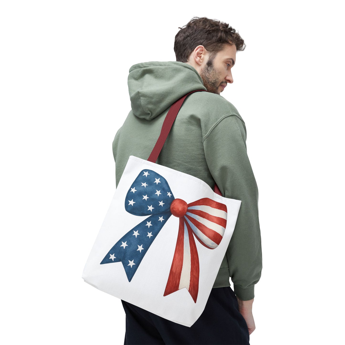 Patriotic Bow Tote Bag | 4th of July Reusable Bag | American Flag Tote | USA Stars Stripes Bag | Independence Day Gift | USA Market Bag