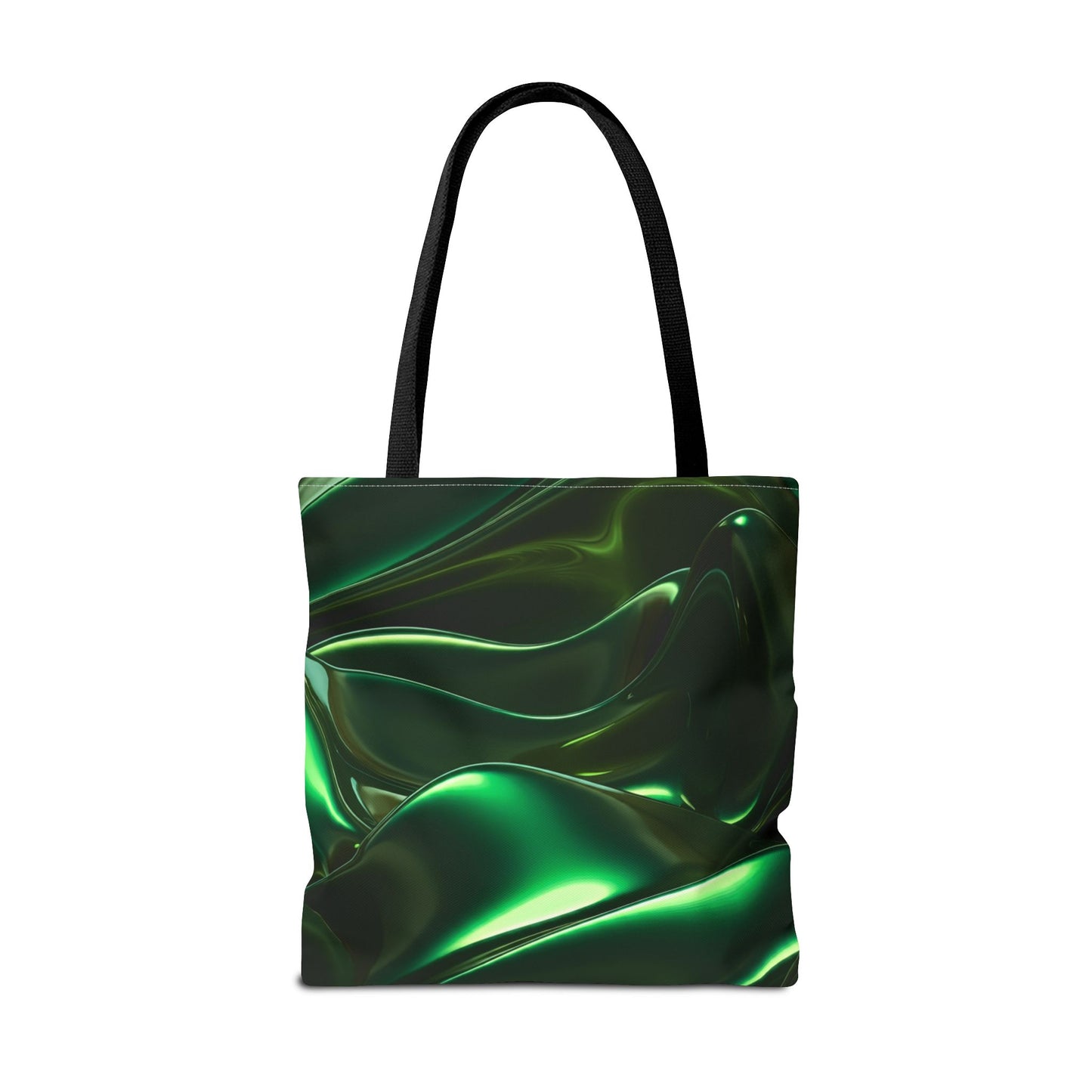 Futuristic Green Tote Bag - Abstract Metallic Wave Art Tote - Glossy Cyber Aesthetic Bag, Techwear Vibes, Edgy Gamer Gift, Trendy Street Style