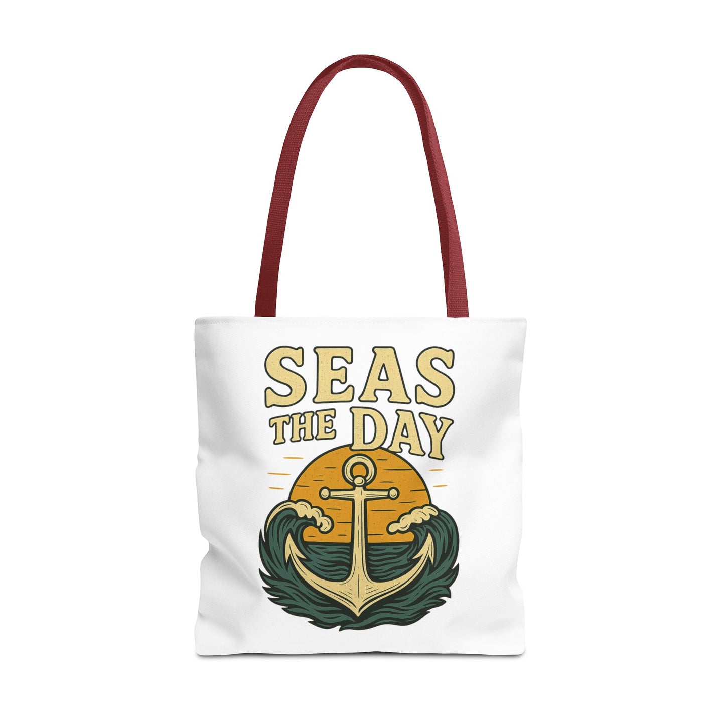 "Seas the Day" Nautical Tote Bag – Funny Beach Quote Canvas Bag with Anchor | Coastal Gift Idea for Summer, Travel, or Daily Use