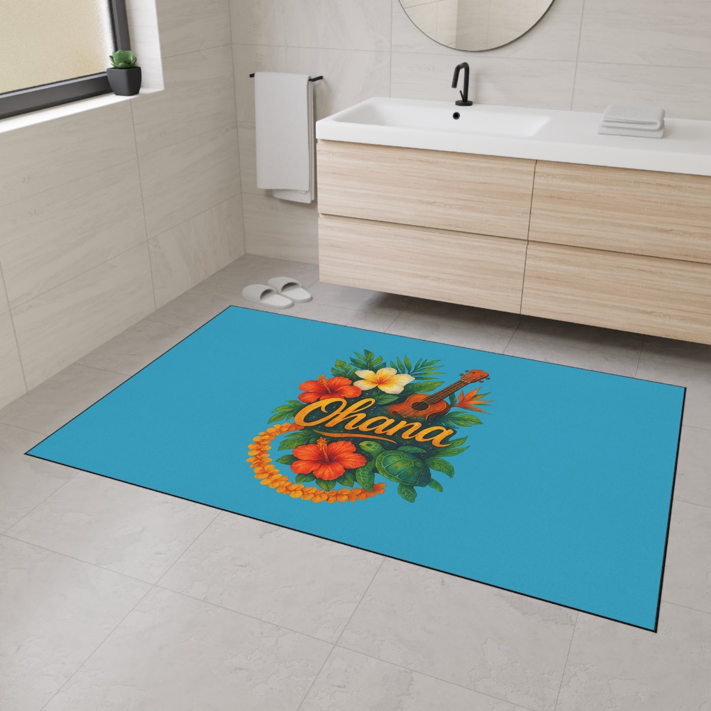 Hawaiian Ohana Welcome Mat | Tropical Doormat | Luau Home Decor | Beach House Entry Rug | Island Vibes Floor Mat | Aloha Gift Idea