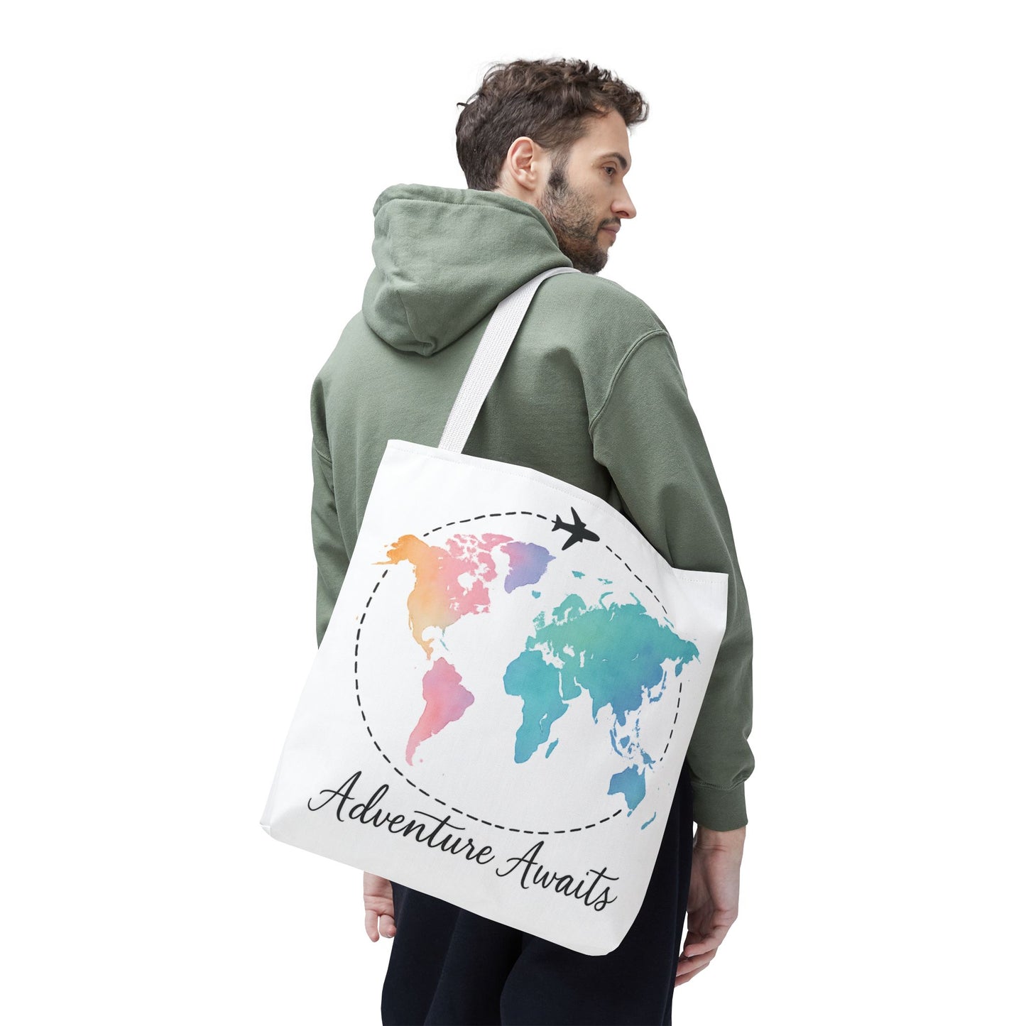 Adventure Awaits Watercolor World Map Tote Bag | Travel Canvas Tote | Wanderlust Gift, Beach, Camping, Airport Carryall, Eco-Friendly