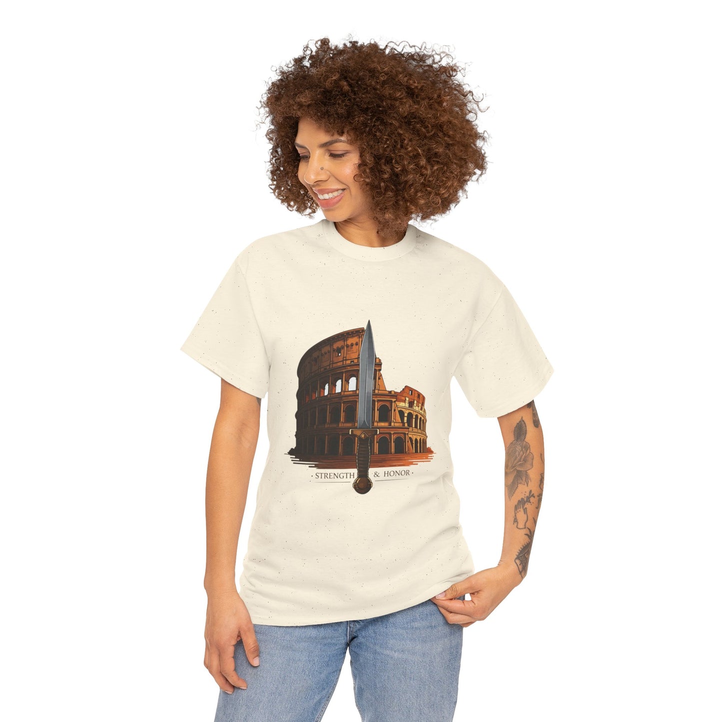 Strength & Honor Gladiator Shirt – Roman Colosseum Sword Graphic Tee – Ancient Rome History T-Shirt for Gladiator & Travel Fans