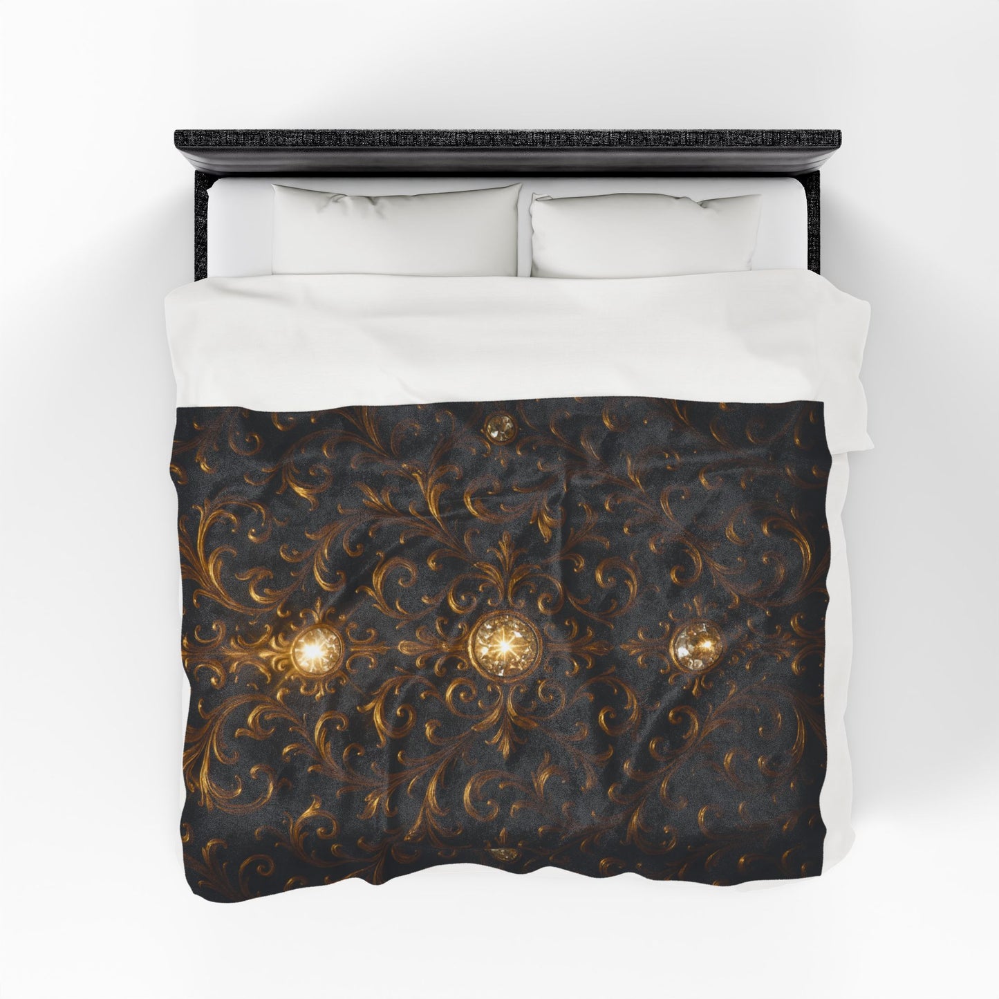 Luxury Black Gold Blanket Baroque Style Throw Gothic Glam Bedding Decor Elegant Soft Plush Blanket Celestial Star Blanket Gift