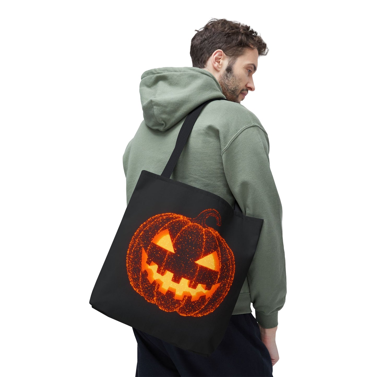Glowing Pumpkin Tote Bag, Jack O Lantern Halloween Canvas Tote, Spooky Trick Or Treat Bag, Reusable Pumpkin Design Tote, Halloween Gift Bag