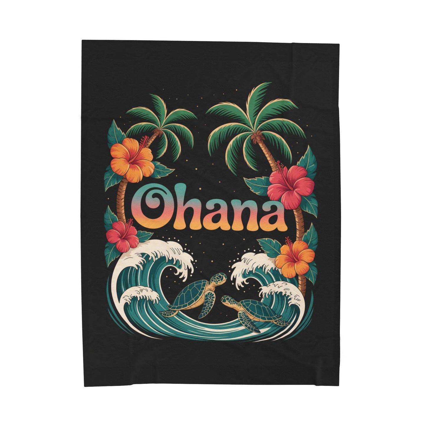 Ohana Hawaiian Turtle Blanket - Tropical Beach Throw with Palm Trees & Hibiscus - Cozy Coastal Decor Gift - Soft Summer Bed Blanket
