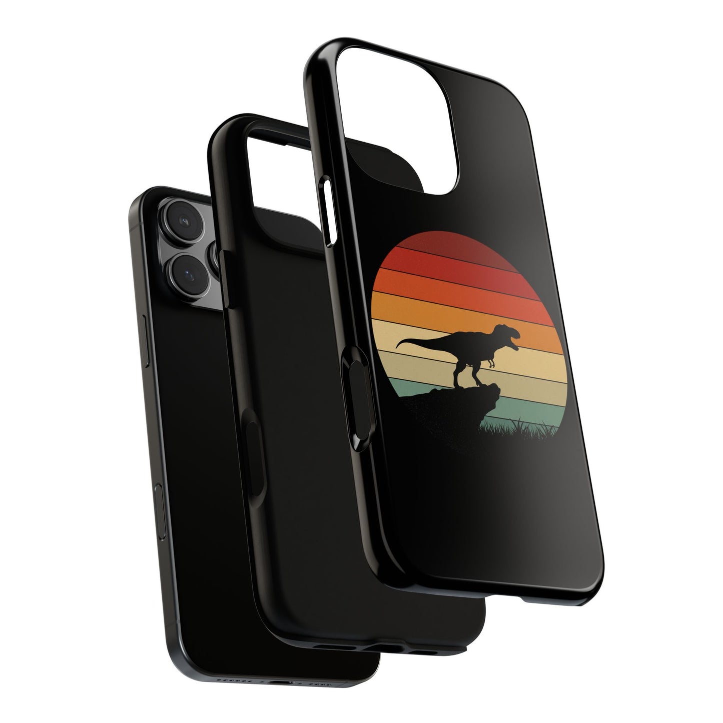 Retro Sunset Dinosaur iPhone Case | T‑Rex Silhouette Vintage Phone Cover for iPhone 14/15/16 Pro | Aesthetic Dinosaur Gift