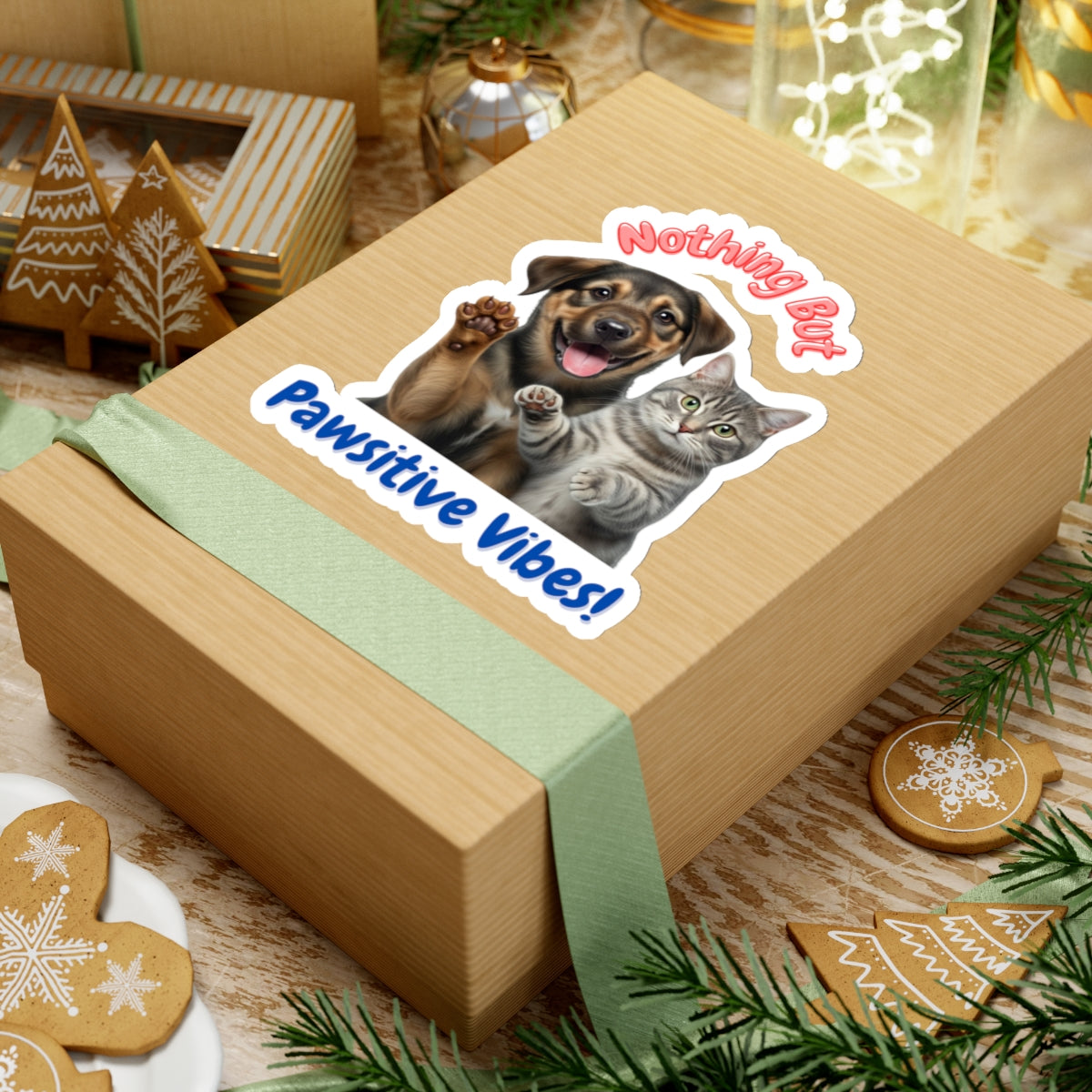 Sticker: Pawsitive Vibes Cat and Dog Pun