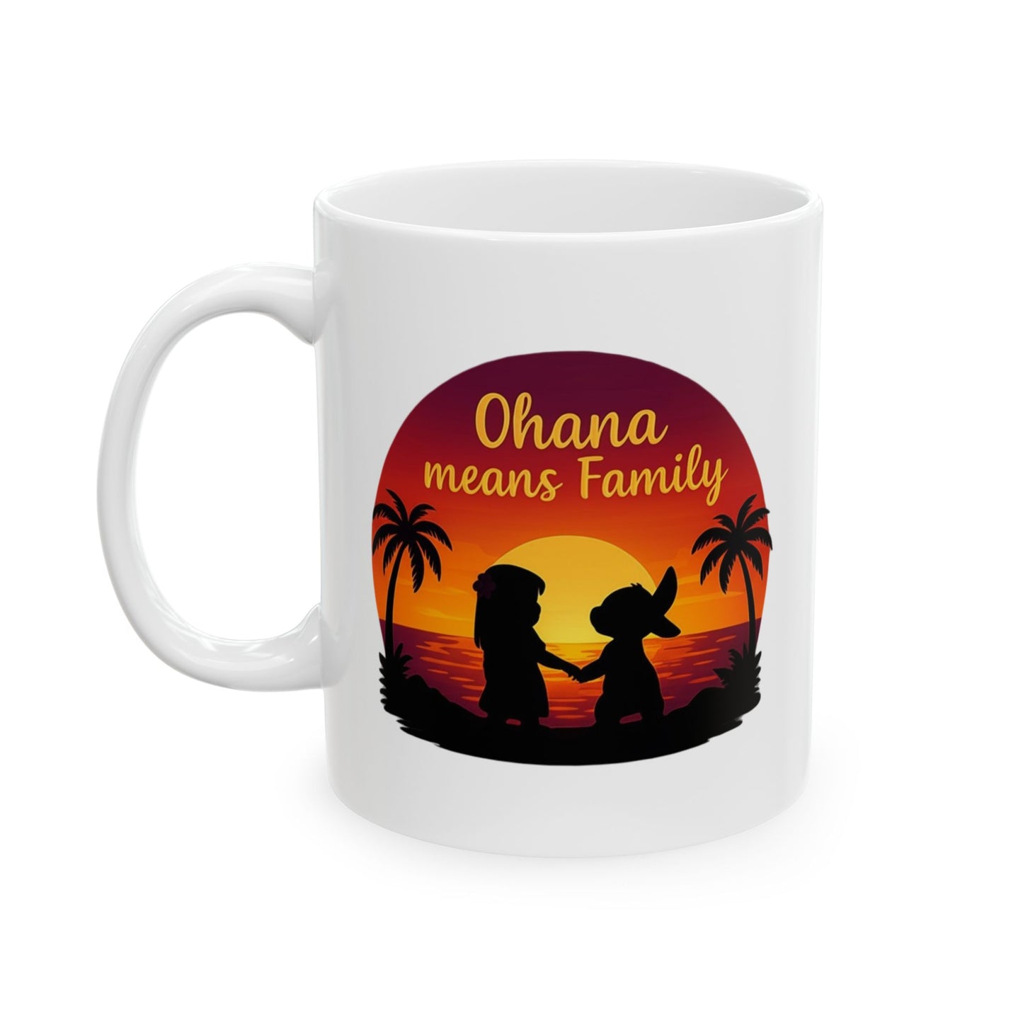 Ohana Means Family Mug – Cute Hawaiian Coffee Cup, Tropical Sunset Gift, Family Inspired Mug for Mom, Wife, or Best Friend