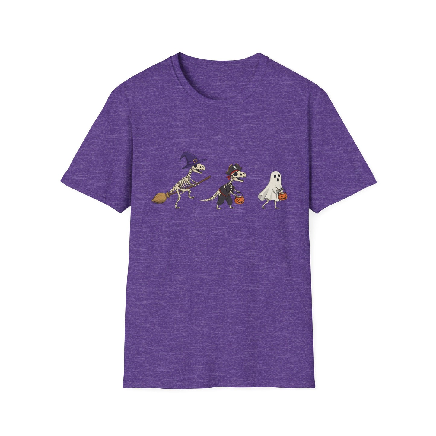 Halloween Dinosaur Skeleton Shirt - Trick-or-Treat Dino Tee, Funny T-Rex Ghost and Witch Costume Shirt, Spooky Cute Skeleton Tee, Unisex